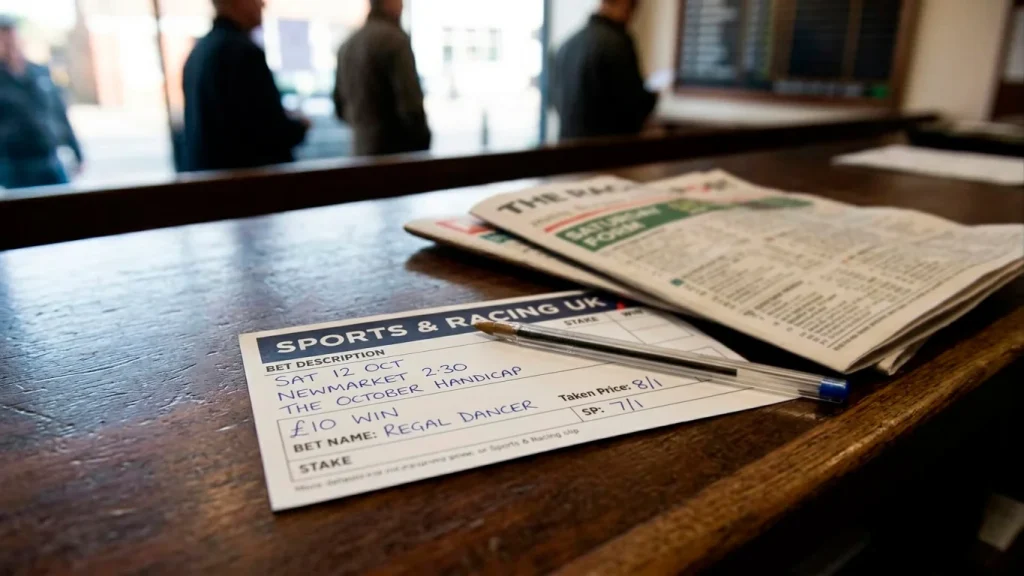 A betting slip annotated to show the taken price and the starting price, illustrating how Best Odds Guaranteed pays the larger of the two on the win leg
